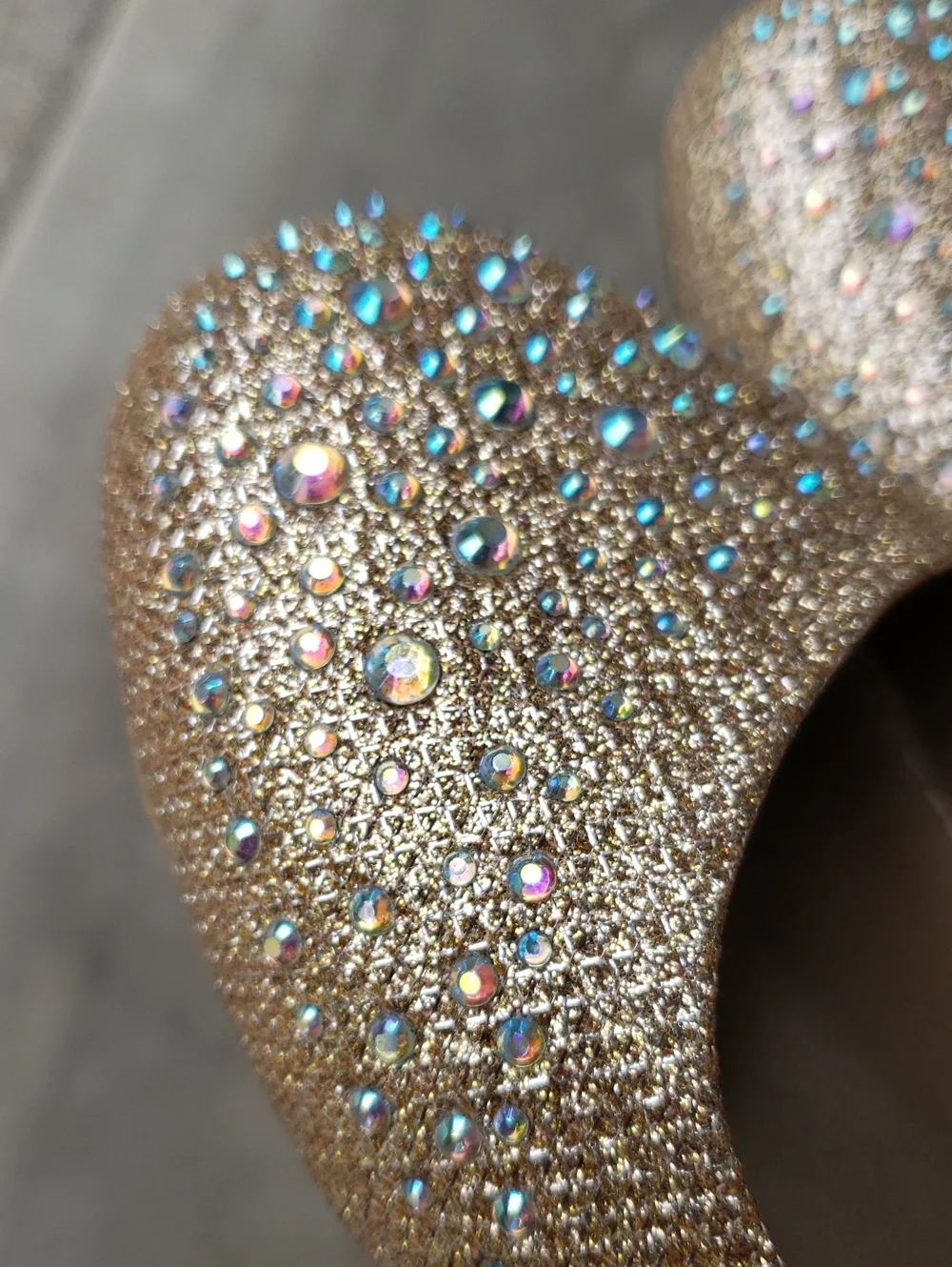 Gold Round Toe Flats with Rhinestones. Women's 6.5